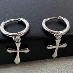 Cross Dangle Drop Earrings for Men Women,Streetwear Punk Hip Hop Unisex Style Silver Photo 1