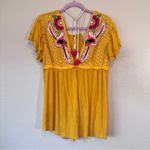 Free People Fiesta Nueva Yellow Embroidered Tunic Womens L Boho Festival Blouse Photo 1