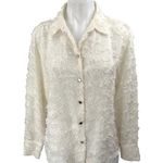 ZARA  White Textured Jacquard Floral Long Sleeve Button Down Shirt Blouse Top M Photo 0