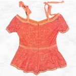 INA  Orange Eyelet Lace Crochet Peplum Cold Shoulder Blouse Top Photo 1