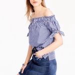 J.Crew  blue gingham plaid off the shoulder blouse sz 4 Photo 1