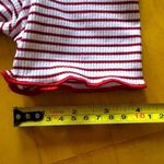 ZARA Ruffle Mock Neck, Striped, Crop Top, Cherry Red, White, Size S Photo 9