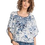 Johnny Was  Silk Addy Top in blue toile, blue and gray embroidery Photo 1