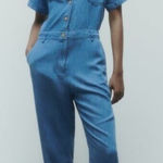 ZARA  Women’s Blue Denim Cotton‎ Linen Blend Jumpsuit Size Medium Photo 0