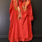 Natori  embroidered Cotton Poplin knee length long sleeve Shirtdress orange M Photo 0