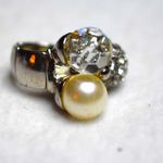 Source Unknown Trendy Rhinestone Faux Pearl Silver Tone Stretch OSFA Glam Party Ring Photo 3