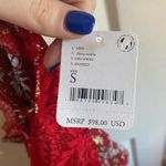 Free People NWT  size small last night mini slip dress cherry red combo dainty Photo 3