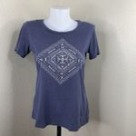 Columbia Diamond Graphic Top Women‘s Sz S Shirt Blue Tree Tent Canoe Fish Paw Photo 1