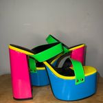 Cape Robbin Neon Colored Double Strap Platform Mule Heels Women’s Size 9 NEW Photo 2