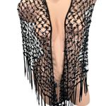 Vintage Black Gothic Lace Shawl Wrap Sequin Whimsigoth Stevie Fringe Open Front Photo 0