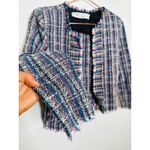 IRO Multicolored Printed Tweed Long Sleeve Frayed Hem Frannie Jacket size 36 Photo 3