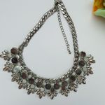 Green Rhinestone Flower Necklace Silver tone metal chain statement piece Photo 4