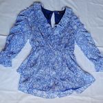 ZARA  Blue White Floral Ruffle Long Sleeve Short Romper Size S Photo 3