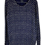 Lucky Brand  Navy Blue‎ and Gold Printed Lined Split Back Knit Top Size Large Photo 0