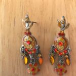 Chandelier Earrings Orange Crystals Floral Retro Photo 2