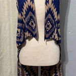 Timing  Aztec Print Duster Vest Women's M/L Blue Tan Open Front Long Cardigan Photo 0