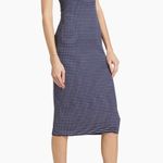 STAUD Dana sleeveless midi bodycon dress in navy micro stripe size S small Photo 13