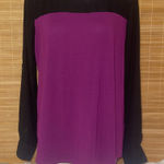 Massini  purple black color block long sleeve blouse roll up sleeves top shirt M Photo 0