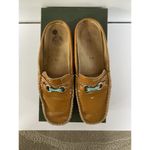 Modavi Moc Mules Leather Women's Slip On Size 6.5 Camel w/ Bright Blue Accent Tan Photo 5