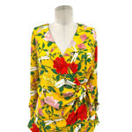 Betabrand Perfect Blouse Wrap Top in Dragonfly Floral Print Yellow Size Medium Photo 4