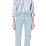 Xirena Beau Boyfriend Button Down Shirt in Tide Blue Stripes Pattern Mixing Size M Photo 3