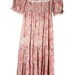 RIXO Joanie Pink Paisley Midi Light Floral Ruffle Dress Size Medium US 8 UK 12 Photo 0