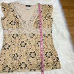 Y2k Coquette Short Sleeve Lace Mesh V Neck Floral Print Top Small Photo 3