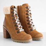 Crevo Footwear Joan Leather Sherpa Lace Up Ankle Boot 7 NWT Tan Photo 0