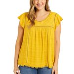 John Paul Richard Large Top Yellow Cap Sleeve Blouse Raw Boho Boxy Gauzy 1684 Photo 0