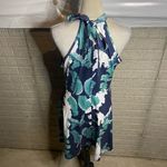 Amazon Womens Navy Blue Tropical Halter‎ Neck Flare Mini Dress Size XL Photo 3