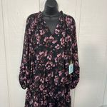 CeCe  Black Floral Long Sleeve V Neck A Lone Mini Dress Size 1 X NWT Photo 2