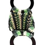 Topshop Women’s Mykonos Green Black White Retro Woven Bag with Beads Photo 1