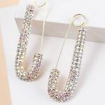 Bling Rhinestone Safety Pin Earrings Dangle Drop Statement Fashion Jewelry Gold Photo 0
