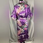 Vicabo Purple Floral Peacock Satiny Kimono Robe Lingerie Size Large NWOT Photo 1