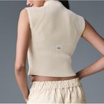 Alo Yoga Alo Denim Knit Sleeveless Full Zip Top Oat Milk Beige Cream Sweater Knit Zipper Photo 4