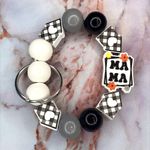 Mama Floral Plaid Heart House Wooden Beaded Wristlet Keychain Black Photo 1