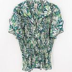 Covington Vintage Y2K  Green Retro Printed Button Front Crinkle Blouse Size XL Photo 0