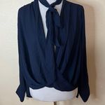 Derek Lam Collective navy blue chiffon long sleeve neck tie blouse 40 / US 4 Photo 0