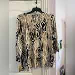 JM Collection Long sleeve tan, white and black blouse Photo 1
