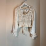 Free People  Women's Ivory Long-Sleeve Megan Crochet Cutout Back Top Medium NWT Photo 2