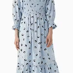 Kate Spade Floral Dot Puff Sleeve Smocked Midi Dress Blue Size Small Photo 0
