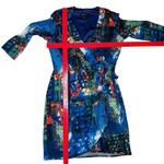 Oleg Cassini  Faux Wrap Dress 4 Side Tie V-Neck Colorful Abstract Artsy‎ Stretchy Photo 8