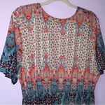 Liberty Love XL Cardigan High Low Tie Front Blue Red Boho Print Photo 7
