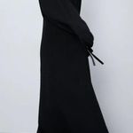 ZARA KNIT Long DRESS w/ BOWS V-neck Long Sleeve Black Size S NEW Photo 2