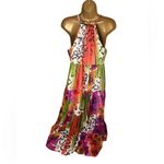 Tiered Halter Maxi Dress Floral Animal Print Multicolor M Size M Photo 1