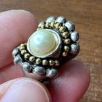 Boutique Vintage Womens Pearl Clip On Earrings with Silver and Gold Accents Photo 2
