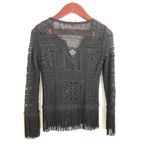 Charles Chang Lima Lace Fringe Embroidered Floral Long Sleeve Black Photo 1