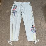 Paparazzi by Biz Floral Embroidered Linen Cargo Jogger Pant Cream Medium Photo 3