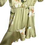 ZARA  Floral Ruffle Silky Satin Mini Dress Medium Green Lily Wedding Guest Garden Photo 11
