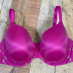 Victoria's Secret  38DDD Vibrant Hot Pink Magenta Floral Lace Silver Bra Padded Photo 0